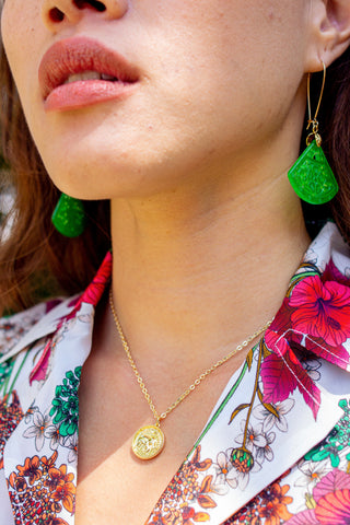 Dyed Jade Floral Fan Earrings