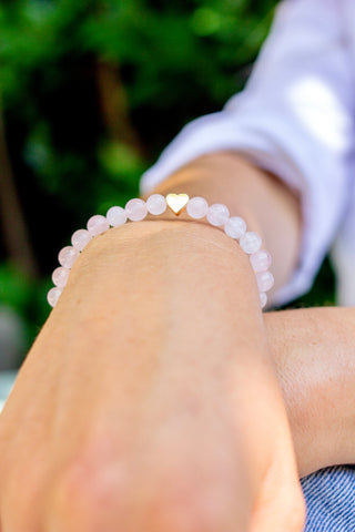 Heart Charm Bracelet in Rose Quartz