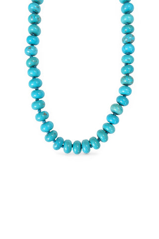 Turquoise beaded necklace on a white background