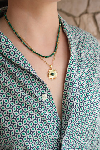 Malachite Sunburst Necklace and Green Beaded Necklace